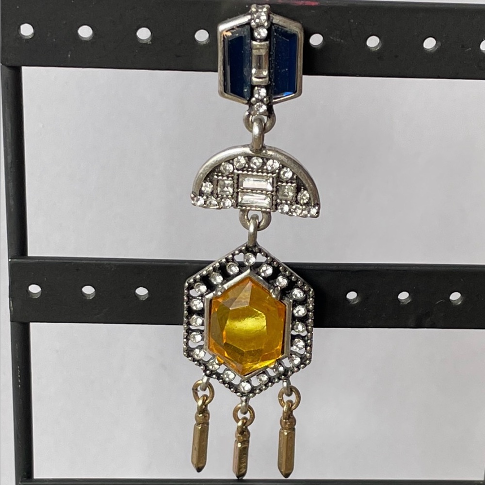 Elegant Blue and Gold Dangle Earrings.  3” - Picture 3 of 4